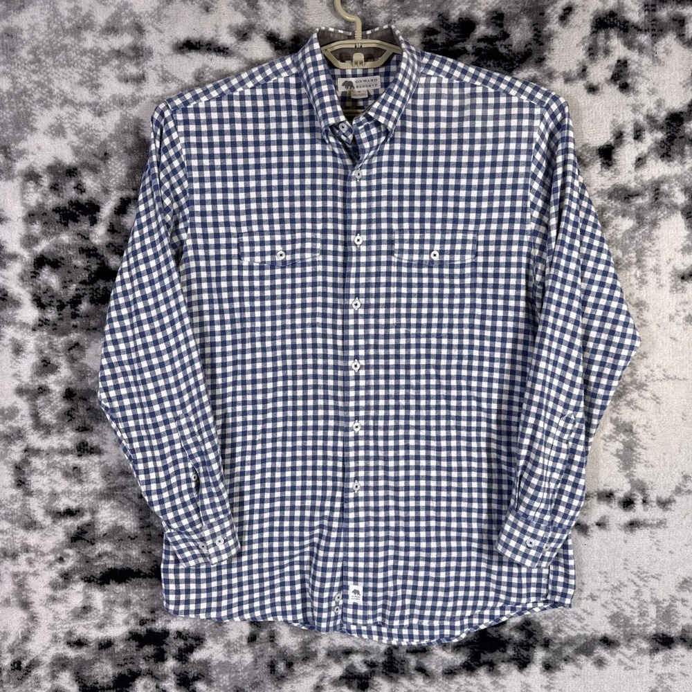 Onward Reserve Flannel Shirt Mens Size Medium Blue White Check Cotton Preppy